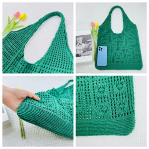 Grüne Häkelstrick Handtasche lässige Beuteltasche Strandtasche für Damen mode Alltagsgebrauch