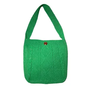 Grüne Strick Umhängetasche für Damen, vintage einfarbige lässige Shopper Handtasche.