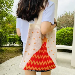 Strick Weihnachtsbaum Tragetasche lässige Schultertasche modische Stricktasche Damen