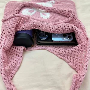 2023 Neue koreanische INS rosafarbene Strick-Tasche niedliches Kaninchen-Muster Shopper