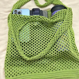 Grüne gehäkelte hohle Umhängetasche, lässige Netztasche Strandtasche mit großem Fassungsvermögen.