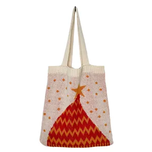 Gestrickte Weihnachtsmotiv Tragetasche stilvolle lässige Schultertasche für Damen neu