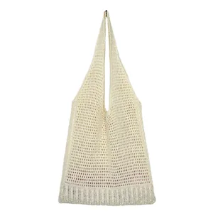 Cremeweisse Geknuepfte Tote Tasche Haekeln Schultertasche Sommer Strandtasche Damentasche