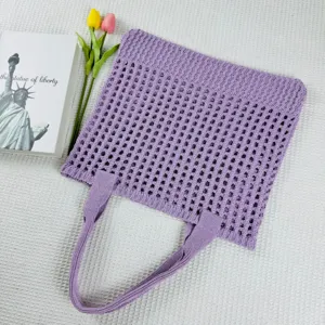 Lila Strick Häkel Tote Bag, ausgehöhlte Einzel Schulter lässige Strick Strandhandtasche Damen.