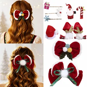 Christmas Velvet Bow Hair Clips Reindeer Antler Snowflake Santa Claus Hat Hairpins For Women Girls Holiday Party Hair Accessories
