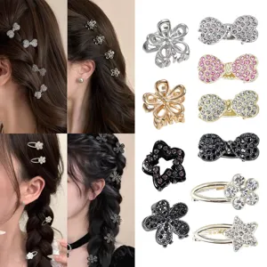 Mini Molletta per Capelli in Metallo a Fiore Fiocco Strass Stella Forcina per Capelli a Coccodrillo Copricapo Principessa Clip Laterale per Capelli Donna