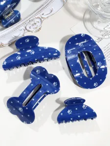 Blaues Jeansmuster Stern Pfotenabdruck Haarklammern Set, süße Haaraccessoires für den Alltag.