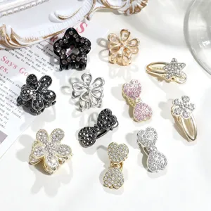 Mini mollette per capelli in metallo con strass e fermagli a becco per acconciature.