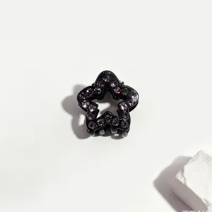 Mini molletta per capelli a stella nera con strass viola per acconciature dolci e frangia.