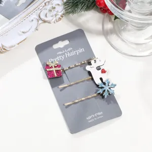 Christmas hair clips set with cute reindeer, snowflake, and gift box designs for festive styling.