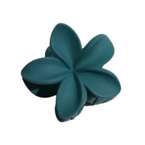 Plumeria flower hair claw clip for women, dark teal jelly hair accessory for daily styling.