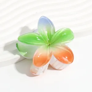 Gradient jelly color flower hair claw clip, glossy acrylic hair accessory for women styling.
