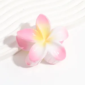 Frangipani flower hair claw clip detail, jelly color pink and white cute summer hair accessory