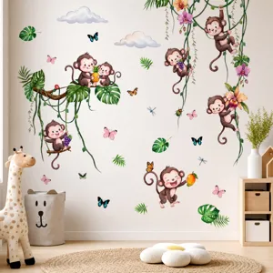 Pegatina De Pared De Mono De Vinilo De Animales De La Jungla De Dibujos Animados Para Habitación De Niños Calcomanía De PVC