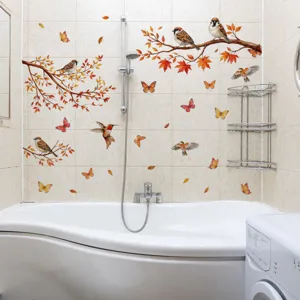 Otoño rama de árbol pájaro adhesivo de pared autoadesivo decoración para baño hogar