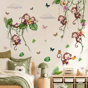 Pegatinas de pared de animales de la selva mono para decoración de dormitorio infantil, vinilo.