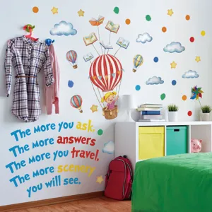 Kids cartoon hot air balloon wall stickers removable vinyl art decals for bedroom playroom decor