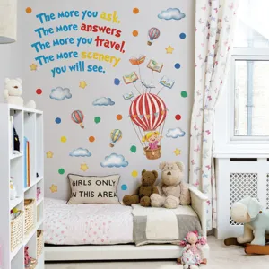 Cartoon hot air balloon girl wall stickers for kids bedroom room decor removable vinyl decals