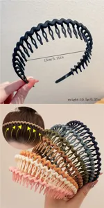 Vue détaillée du cerceau à cheveux en plastique ondulé avec taille de 13 cm et design léger.