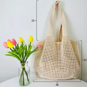 Lockerer gestrickter Mesh-Shopper in einfarbiger Handtasche fur taglichen Gebrauch
