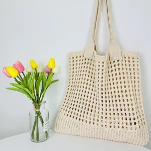 Damen Gestrickte Hohl Tragetasche Japanisch Koreanischen Stil Einfarbig Gewebt Schultertasche Große Kapazität Lässig Strand Handtasche