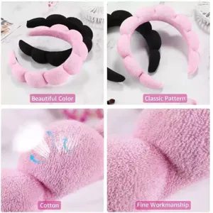 Vue détaillée du joli bandeau nuage éponge, serre-tête maquillage doux pour un usage quotidien.