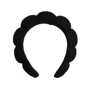 Bandeau éponge noir en forme de nuage, serre-tête en tissu éponge pour maquillage et visage.