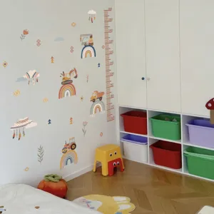 Cute cartoon construction vehicle rainbow height wall sticker for kids bedroom decor