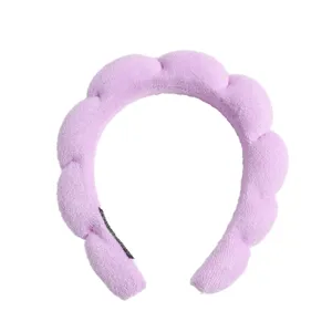 Bandeau spa éponge nuage moelleux maquillage lavage visage cheveux femme violet épais