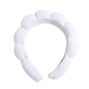 Bandeau éponge blanc nuage pour le lavage du visage, serre-tête spa bouffant femme.