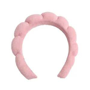 Serre-tete nuage eponge rose pour le visage, bandeau eponge doux et gonflant pour maquillage quotidien.