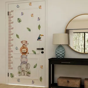 Cute cartoon animal height growth chart wall sticker for kids bedroom and nursery decor.