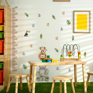 Cartoon jungle animal height growth chart wall sticker for kids bedroom decor item