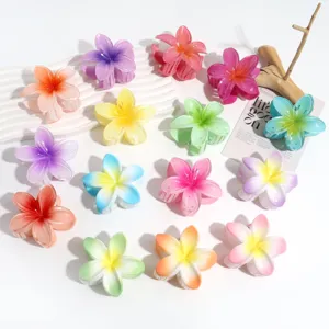Colorful jelly frangipani hair claw clips set, sweet floral hair accessories detail.
