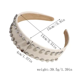 Serre-tête large en cuir PU clouté de mode rétro élégant anneau de cheveux accessoires femme
