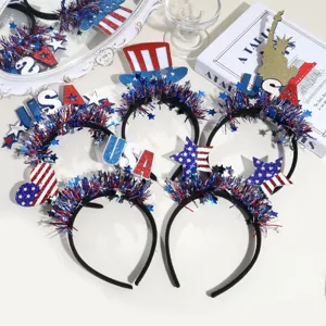 4th of July patriotic headband red white blue tinsel star USA letter party hair hoop decor
