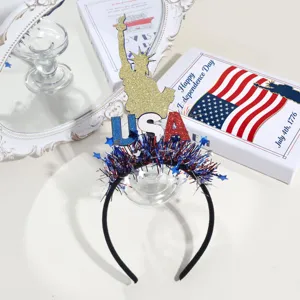 Independence day USA flag headband red white blue tinsel party hair hoop festive accessory
