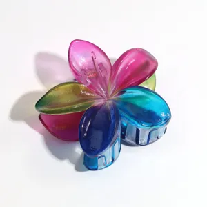 Colorful pearlescent plumeria flower hair claw clip jelly color hair accessory summer.