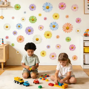 Adhesivos de pared de margaritas coloridas para decoración de habitación infantil, flores.