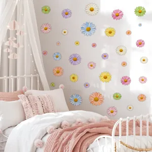 Adhesivos de pared de margaritas de colores para niños, pegatinas florales pasteles decoración.