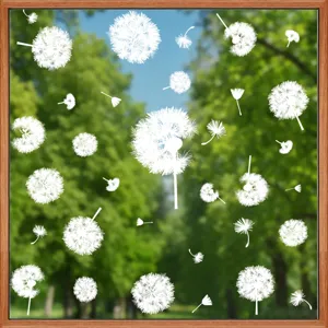 Pegatina de Ventana de Adhesión Estática de Diente de León Blanco Floral Doble Cara Extraíble Sin Pegamento Película Decorativa de Vinile para Vidrio Hogar Oficina