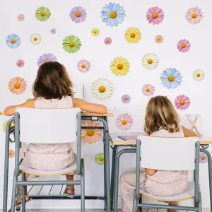 Pegatinas de pared de margaritas coloridas calcomanías florales para niños decoración.