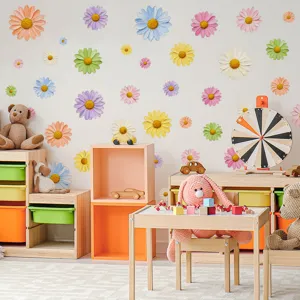 Pegatina de Pared Margarita Pintura al Óleo PVC UV Doble Cara Estampado Guirnalda Colgante Pancarta Para Dormitorio Sala Estar Decoración Hogar