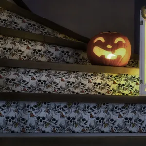 Halloween schedel behang stickers voor trap, verwijderbare vinyl decors voor feestdag.