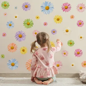 Encantadores pegatinas de pared de margaritas estilo pintura al óleo para niños, flores.
