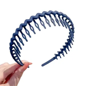 Bandeau à vagues unies avec dents, cerceau de cheveux bleu pour le visage et quotidien.