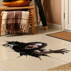 Halloween 3D horror ghost floor sticker detail view showcasing scary tile decal for party.