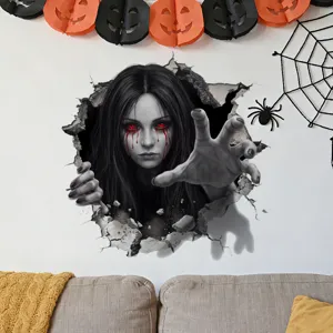 Halloween scary 3D broken wall ghost wall sticker for home living room holiday decor