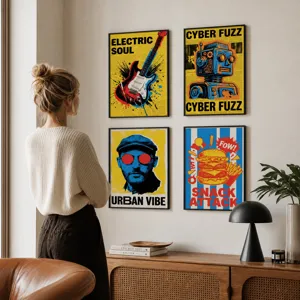 Juego de cuatro cuadros decorativos de arte pop moderno ideales para salón y dormitorio
