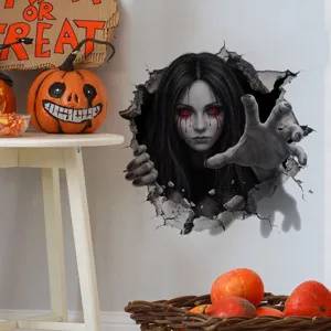 Halloween 3D breaking wall ghost wall sticker horror spooky home decor background detail view